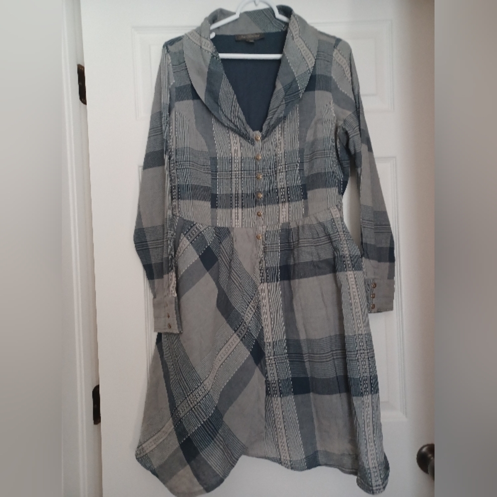 Joe Browns Blue and Gray Plaid Long Sleeve Dress